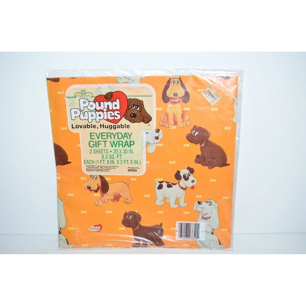 Vtg Pound Puppies 1985 Gift wrap paper (2 sheets)  Birthday Party Supplies Tonka